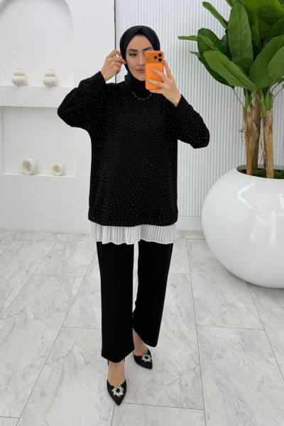 Siyah Taşlı Oysho Takım Tesettür Giyim  Siyah