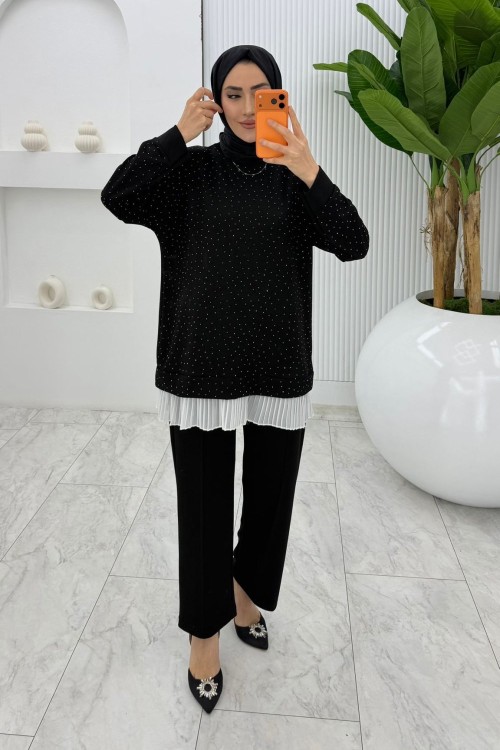 Siyah Taşlı Oysho Takım Tesettür Giyim  Siyah