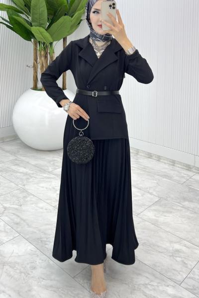 Siyah Tasarım Tuana Elbise Tesettür Giyim Siyah