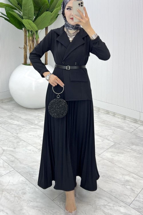 Siyah Tasarım Tuana Elbise Tesettür Giyim Siyah