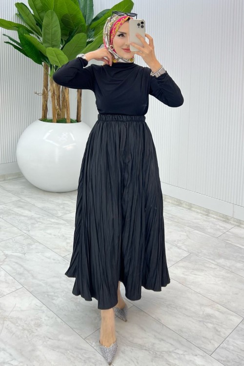 Siyah Tek Sadece Etek Tesettür Giyim Siyah