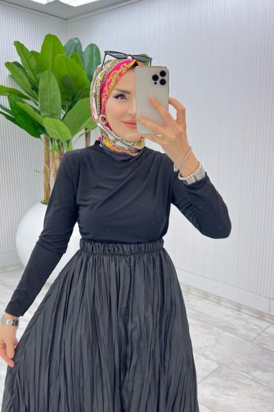 Siyah Tek Sadece Bluz Tesettür Giyim Siyah