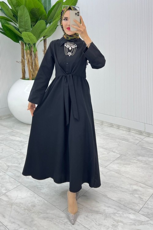Siyah Terikoton Elbise Tesettür Giyim Siyah