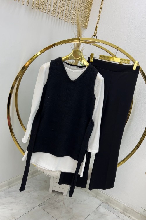 Siyah Tuvit Süveter Tesettür Giyim  Siyah Taş