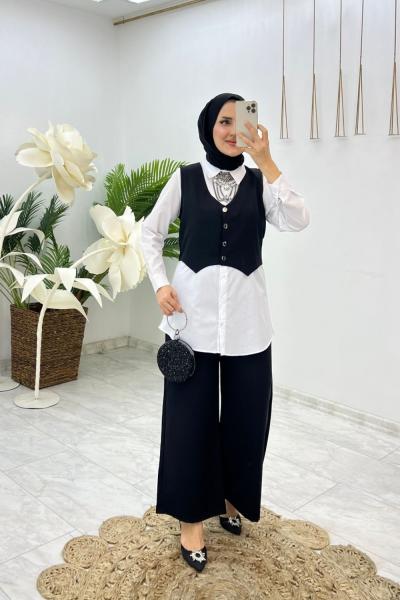 Siyah Üçlü Kader Takım Tesettür Giyim Siyah