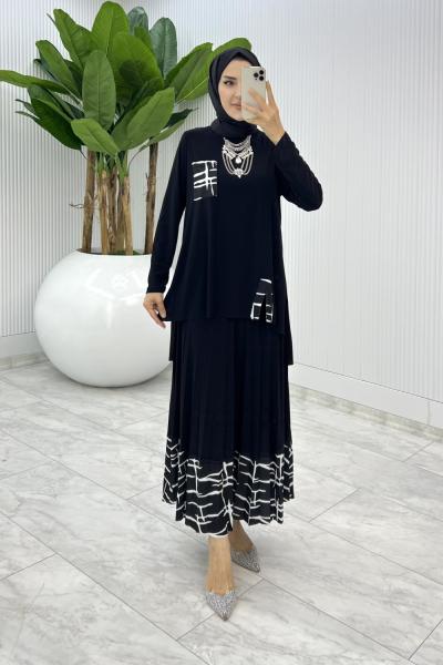Siyah Umay Etek Takım Tesettür Giyim Siyah