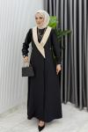 Siyah Yeşim Uzun Ceket Kap Ferace Tesettür Giyim Siyah