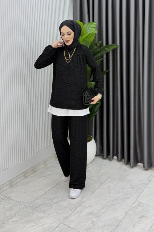 Siyah  Zeyzey Takım Tesettür Giyim  Siyah