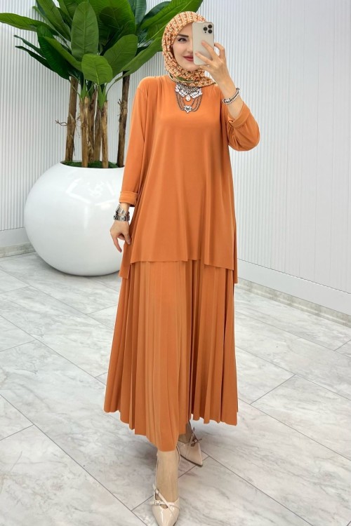 Somon Şermin Etek Takım Tesettür Giyim Somon