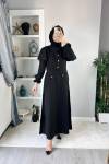 Sümeyye Elbise Tesettür Tasarım Elbise Yazlık Prada Krep Kumaş Siyah Büyük Beden