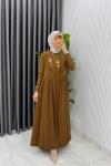 Taba Broşlu Premıum Sibel Tasarım Takım Tesettür Giyim  Taba