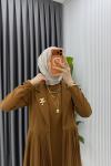 Taba Broşlu Premıum Sibel Tasarım Takım Tesettür Giyim  Taba