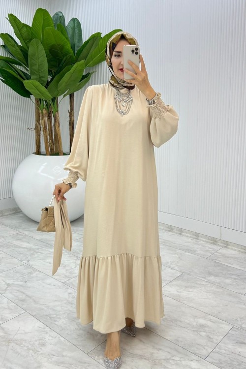 Taş Açelya Elbise Tesettür Giyim Taş Rengi