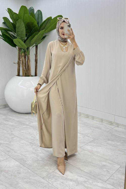 Taş Ahum Tasarım Takım Tesettür Giyim  Taş Rengi