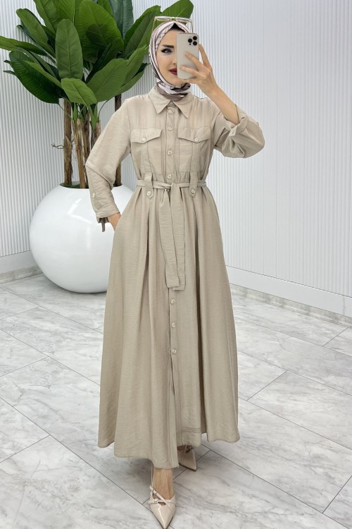 Taş Ajda Elbise Tesettür Giyim Taş Rengi