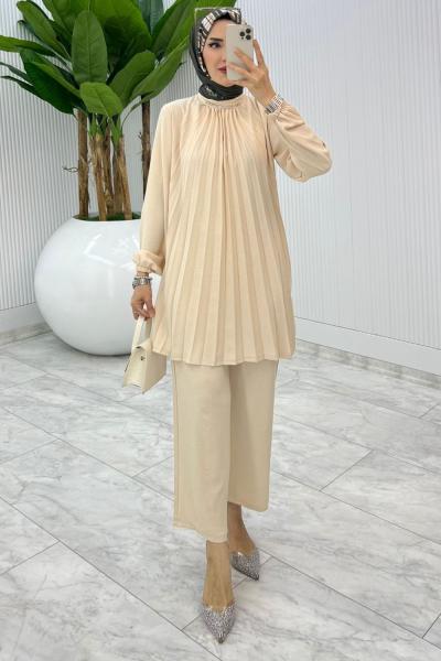 Taş Buket Pantolon Takım Tesettür Giyim Taş Rengi