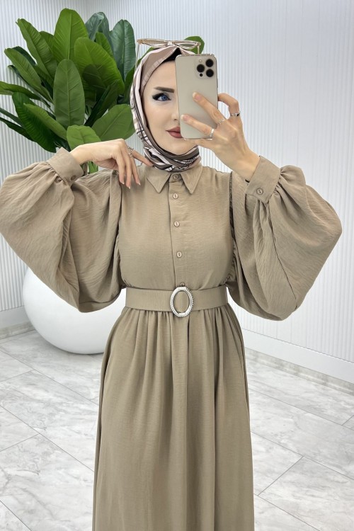 Taş Burçak Elbise Tesettür Giyim Taş Rengi