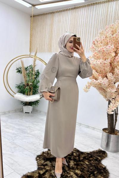 Taş Çisem Elbise Tesettür Giyim Taş Rengi