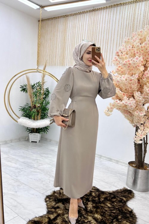 Taş Çisem Elbise Tesettür Giyim Taş Rengi