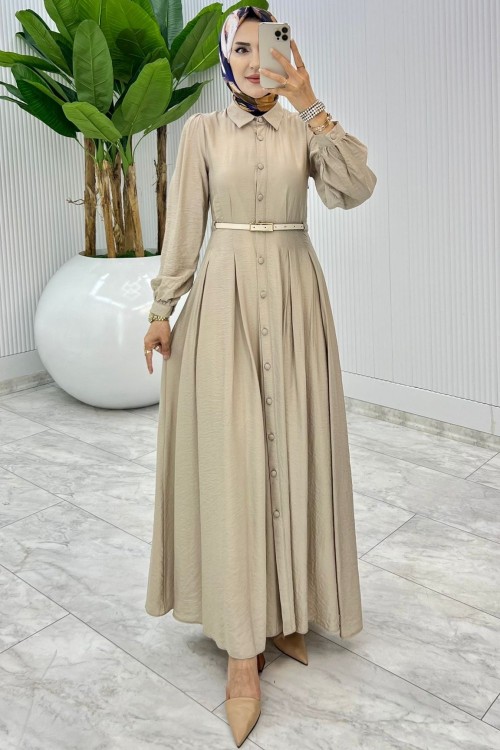 Taş Demet Elbise Tesettür Giyim  Taş Rengi