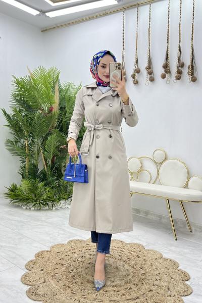 Taş Dubai Trench Tesettür Giyim Taş Rengi