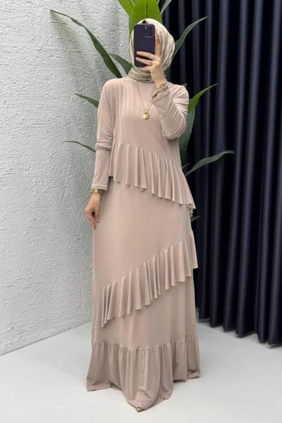 Taş Duru Elbise Tesettür Giyim  Taş Rengi