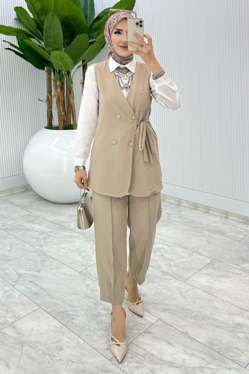 Taş Hilal Takım Tesettür Giyim Taş Rengi