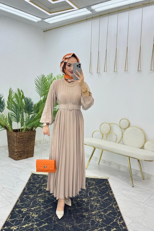 Taş İkra Elbise Tesettür Giyim Taş Rengi