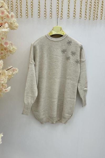 Taş İncili Kazak Tesettür Giyim Taş Rengi