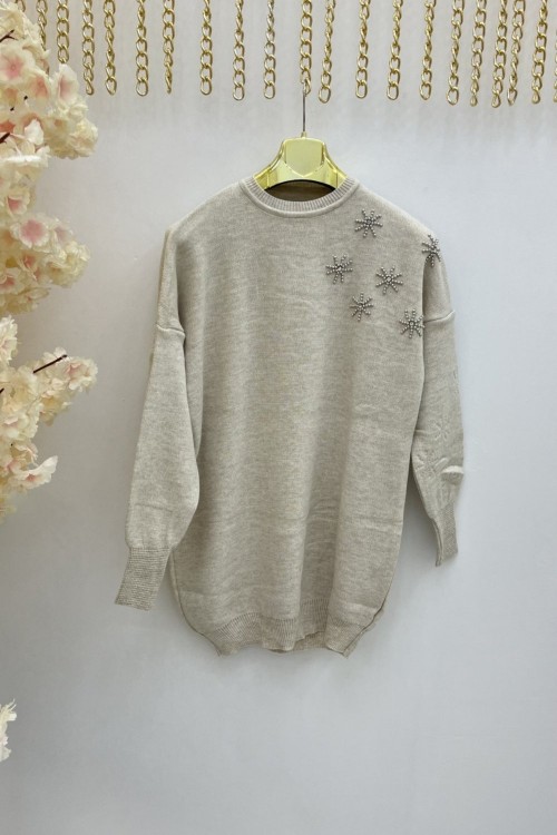 Taş İncili Kazak Tesettür Giyim Taş Rengi