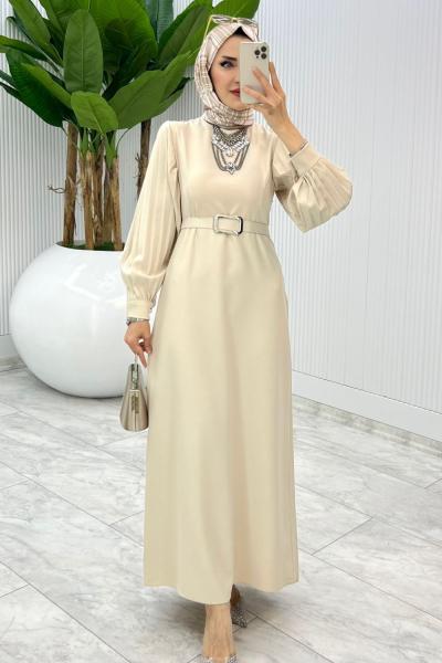 Taş Kalem Elbise Tesettür Giyim Taş Rengi