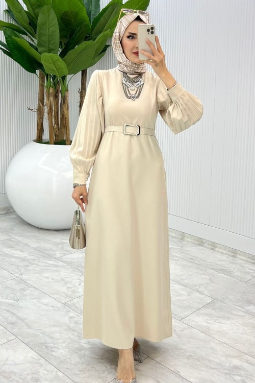 Taş Kalem Elbise Tesettür Giyim Taş Rengi