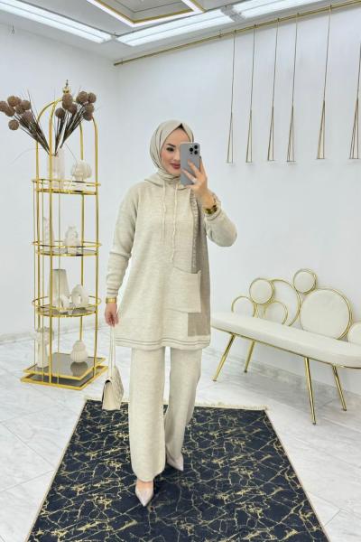 Taş Lowe Triko Takım Tesettür Giyim Taş Rengi