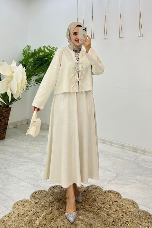 Taş Madam Takım Tesettür Giyim Taş Rengi