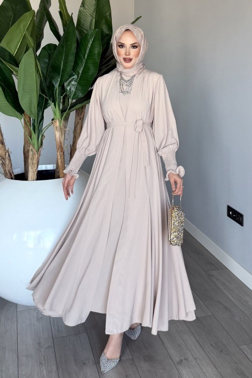 Taş Meşk Abaya Takım Tesettür Giyim  Taş Rengi