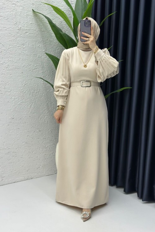 Taş Narin Elbise Tesettür Giyim Taş Rengi