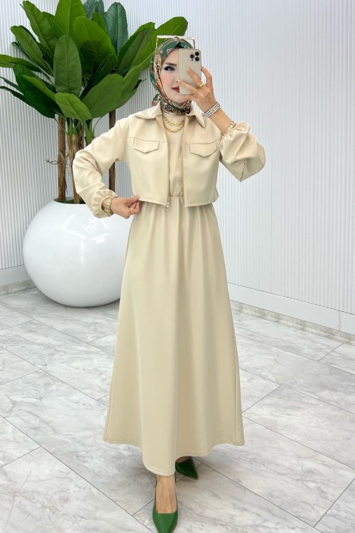 Taş Oylat Elbise Tesettür Giyim Taş Rengi