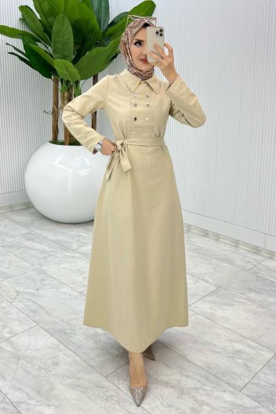 Taş Premıum Roma Elbise Tesettür Giyim Taş Rengi