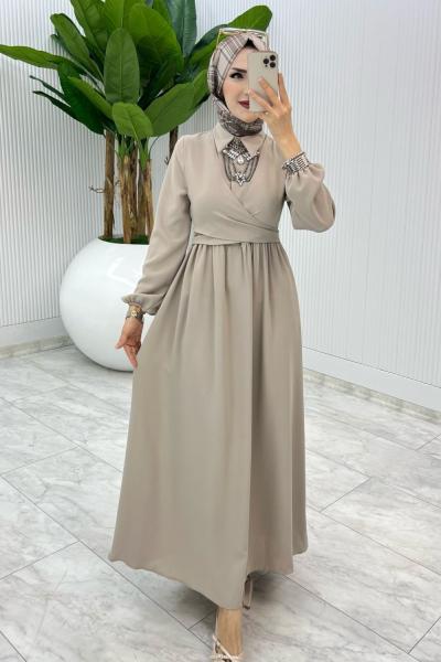 Taş Premıum Dilara Elbise Tesettür Giyim Taş Rengi