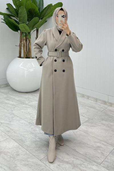 Taş  Premium Kaşe Kaban Tesettür Giyim  Taş Rengi