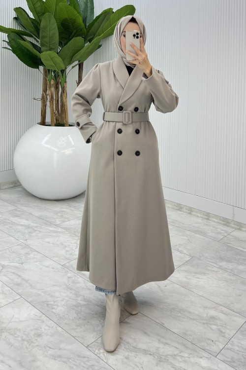 Taş  Premium Kaşe Kaban Tesettür Giyim  Taş Rengi