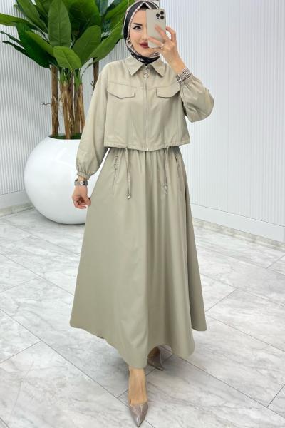 Taş Premium Nefis Etek Takım Tesettür Giyim Taş Rengi
