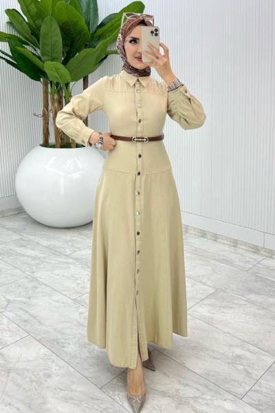 Taş Premium Selin Elbise Tesettür Giyim Taş Rengi