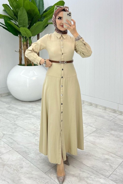 Taş Premium Selin Elbise Tesettür Giyim Taş Rengi