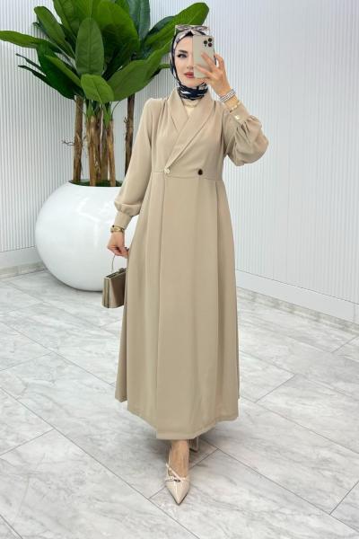 Taş Premium Lal Ferace Elbise Tesettür Giyim Taş Rengi