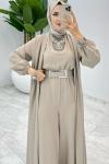 Taş Premium Silva Tulumlu Abaya Takım Tesettür Giyim Taş Rengi