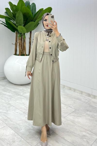 Taş Premium İclal Etek Takım Tesettür Giyim Taş Rengi