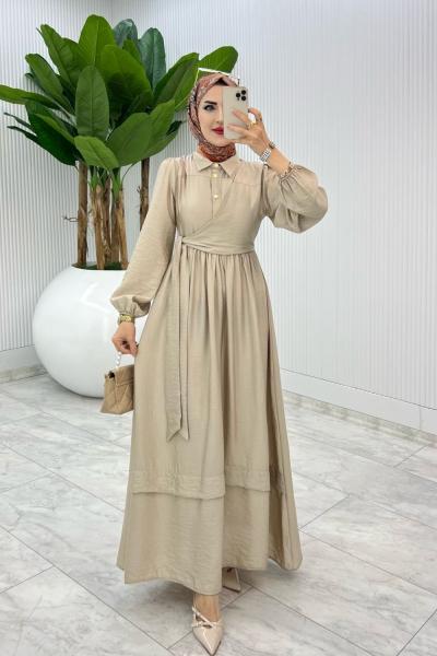 Taş Premium Öznur Elbise Tesettür Giyim Taş Rengi