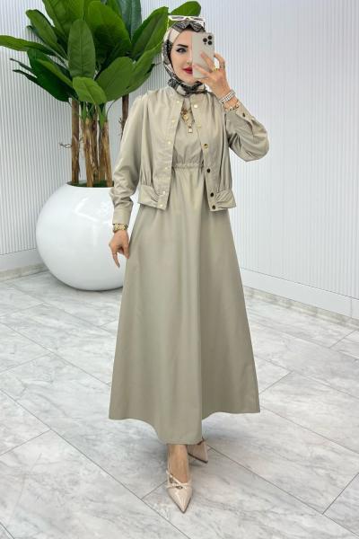 Taş Premium Gizem Takım Tesettür Giyim Taş Rengi