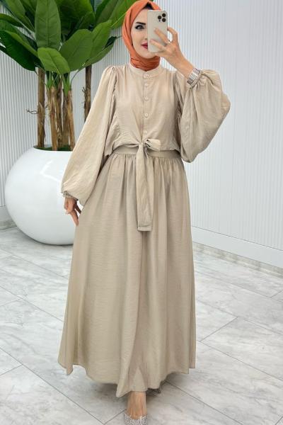 Taş Premium Yarasa Etek Takım Tesettür Giyim Taş Rengi